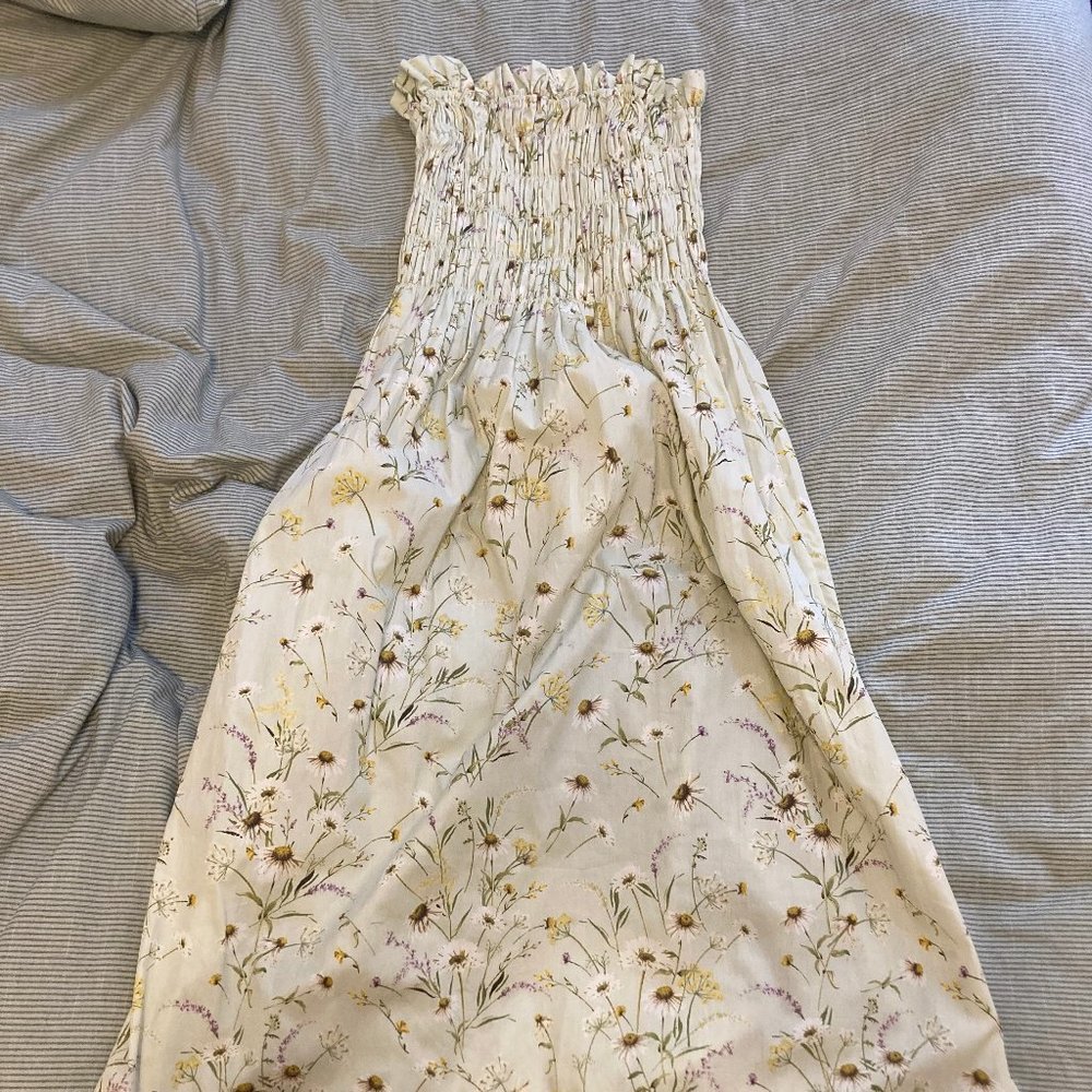 H&M Strapless Smocked Floral Midi Dress